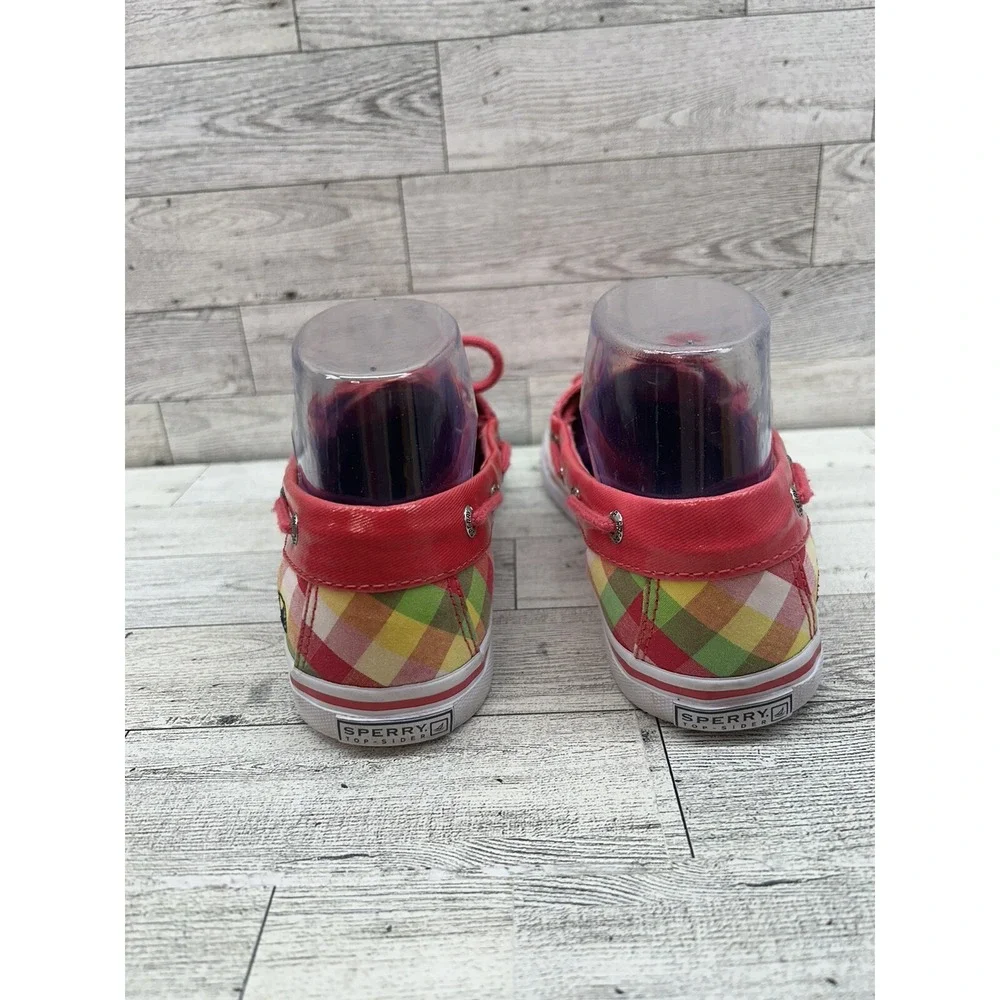 Sperry Top-Sider Pink Yellow Green Plaid Boat‎ Loafer Shoes Size 4.5M Biscayne